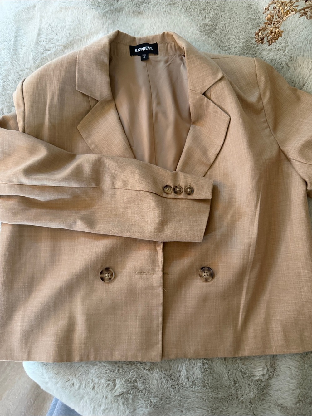 Express Women's Double-Breasted Cropped Beige Blazer